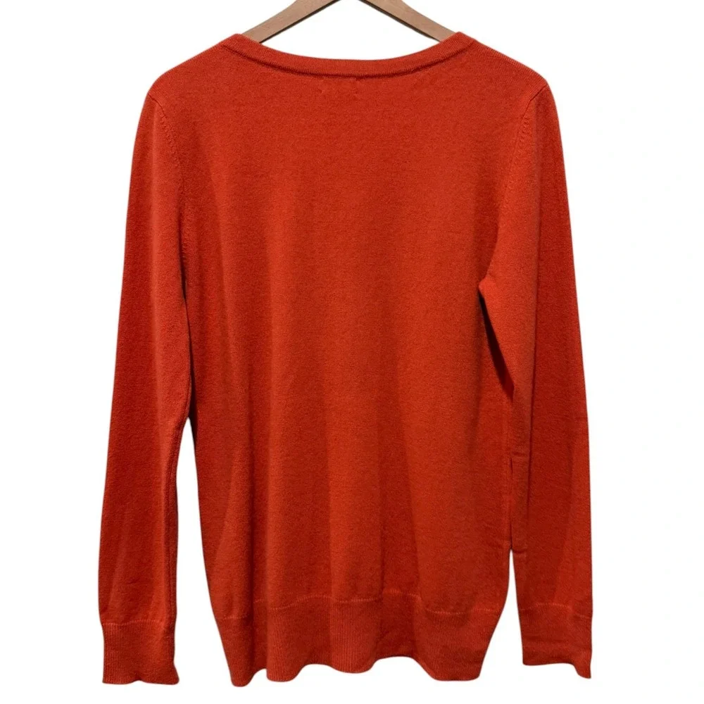 Caslon 100% Cashmere Sweater Women Sz L Orange Pullover V-Neck Preppy Casual